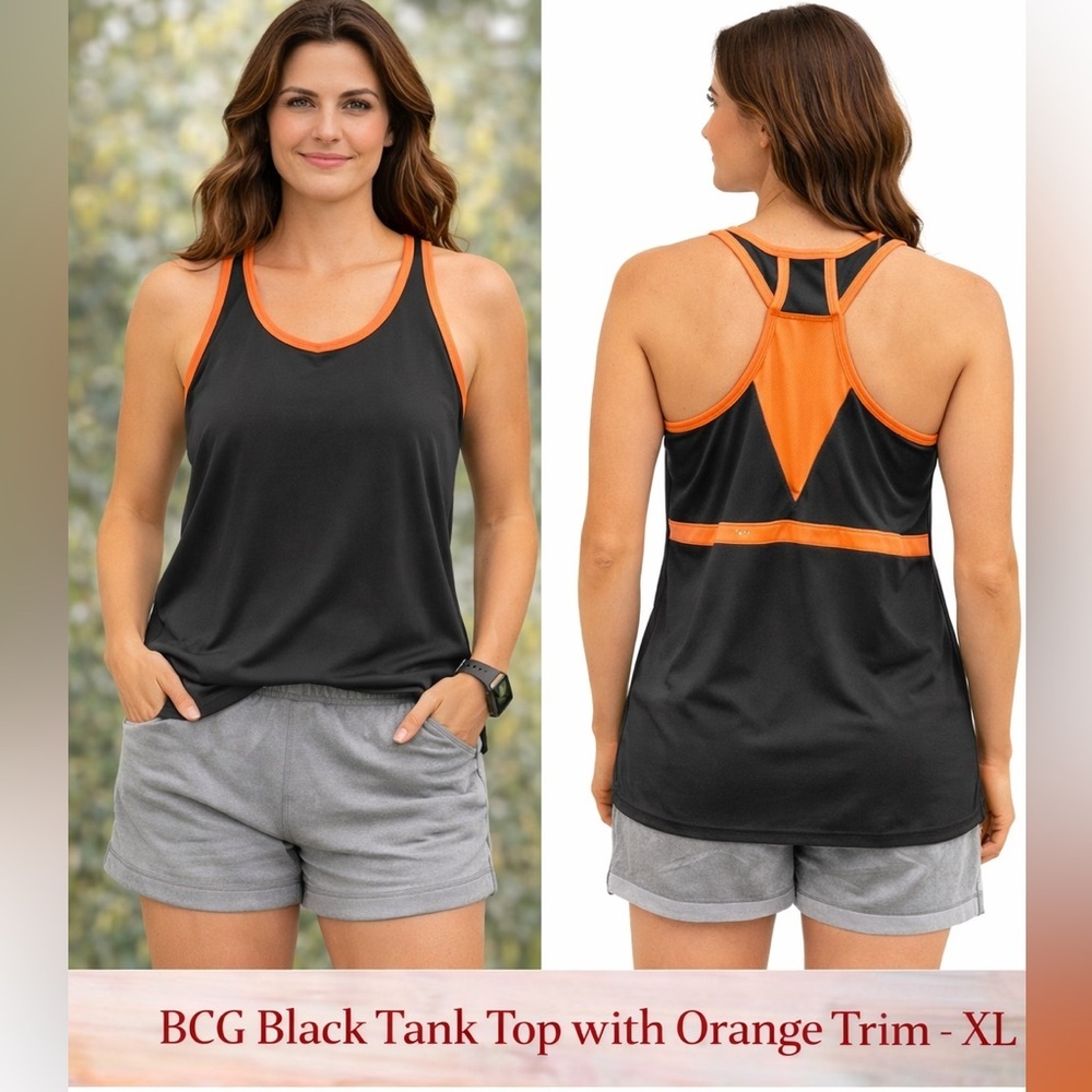 BCG Black Tank Top with Orange Trim XL